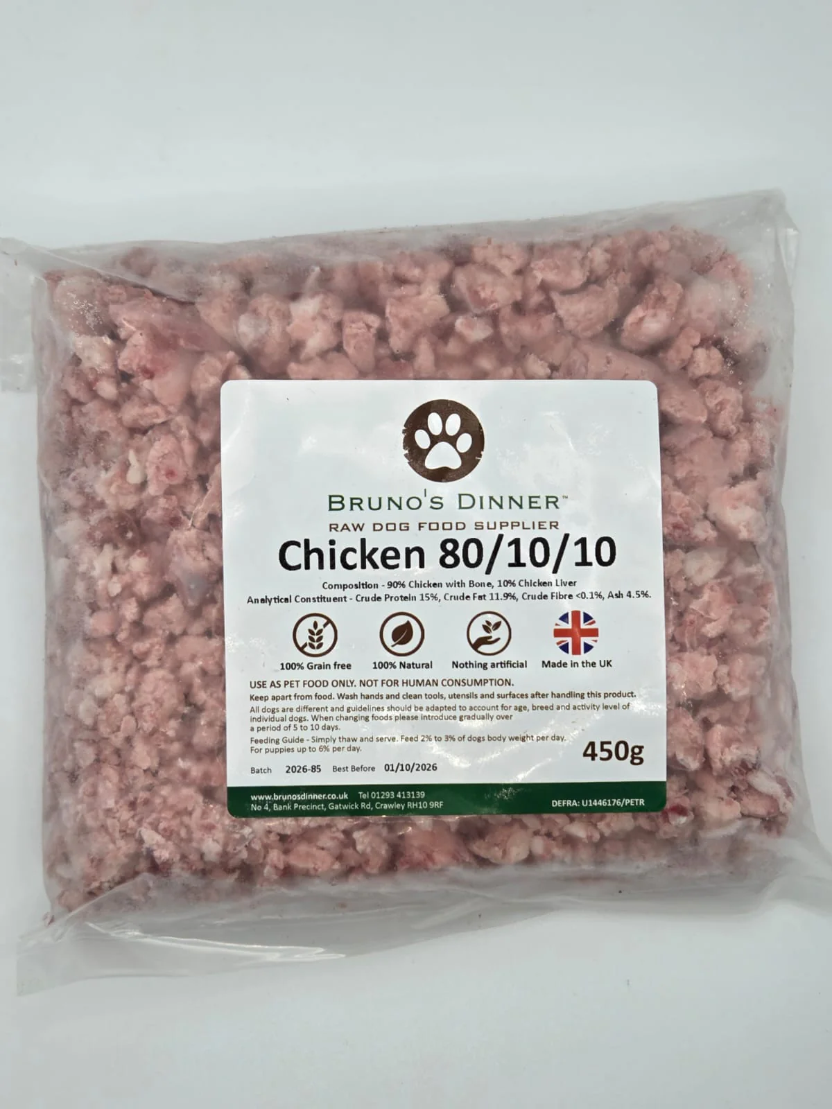 Brunos Dinner Chicken 80/10/10 450G